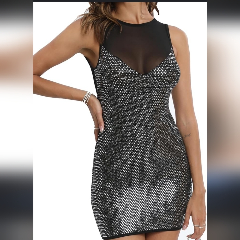 Sxidecgqi Women's Sequin Dress Black Glitter Ruched Bodycon Mini Dress Size XS